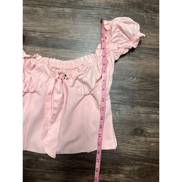 I.AM.GIA Naomi Corset Top Pink Bow Milkmaid Coquette Y2K M Babydoll Puff Sleeves - Picture 9 of 11